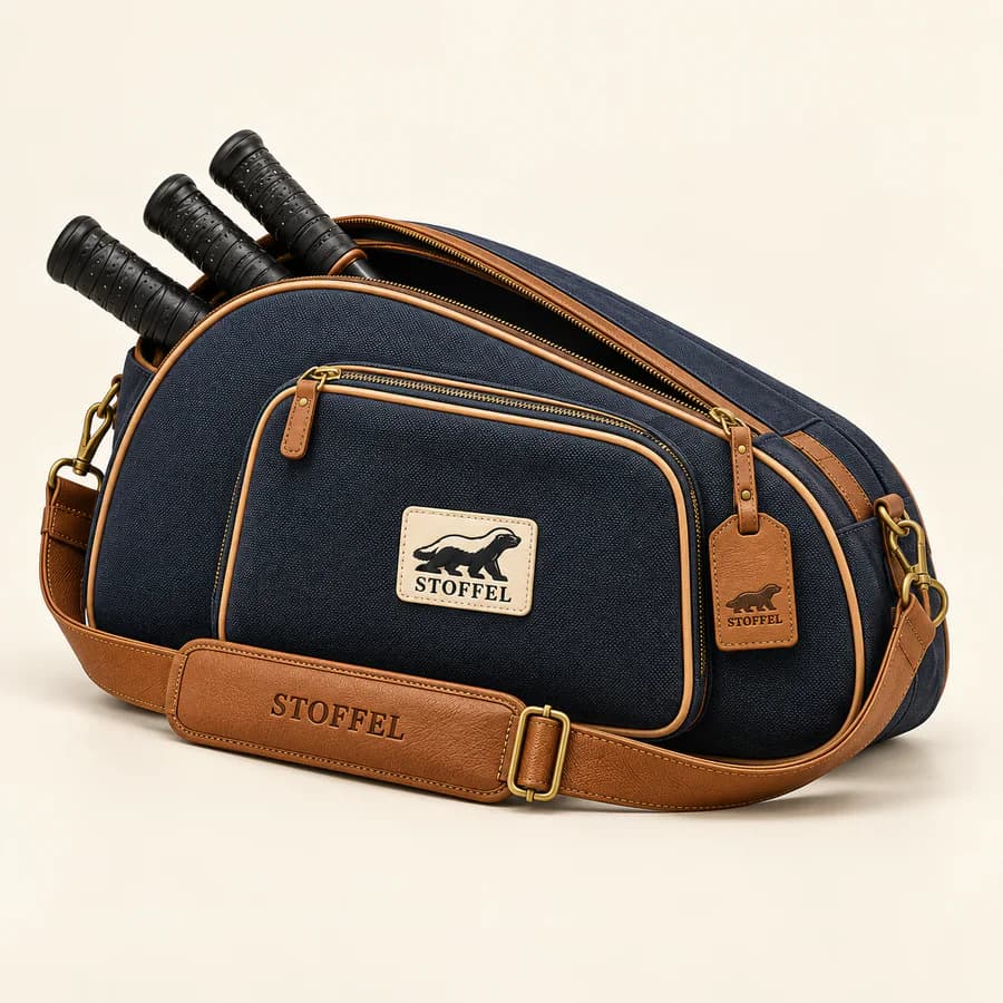 The Padel Bag — Navy canvas, tan leather